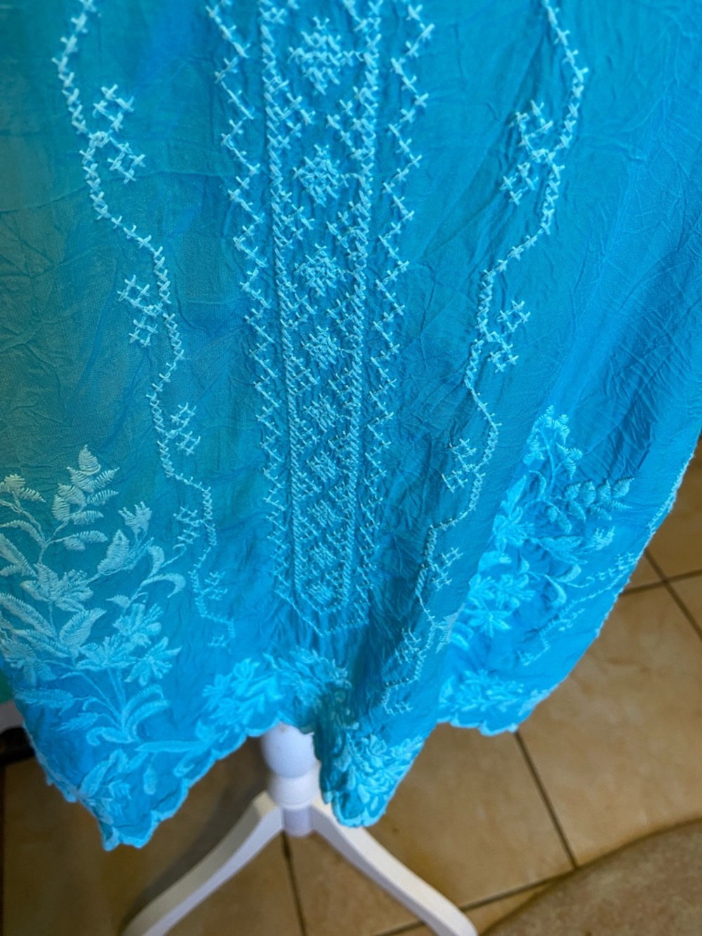 Johnny Was Turquoise Blue Silk Embroidered Tank Top – Boho Eyelet – Size L
